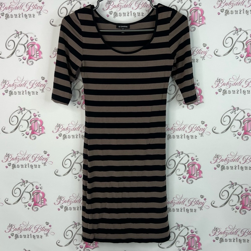 Le Chateau mini dress Black and Brown Striped Short Sleeve Top